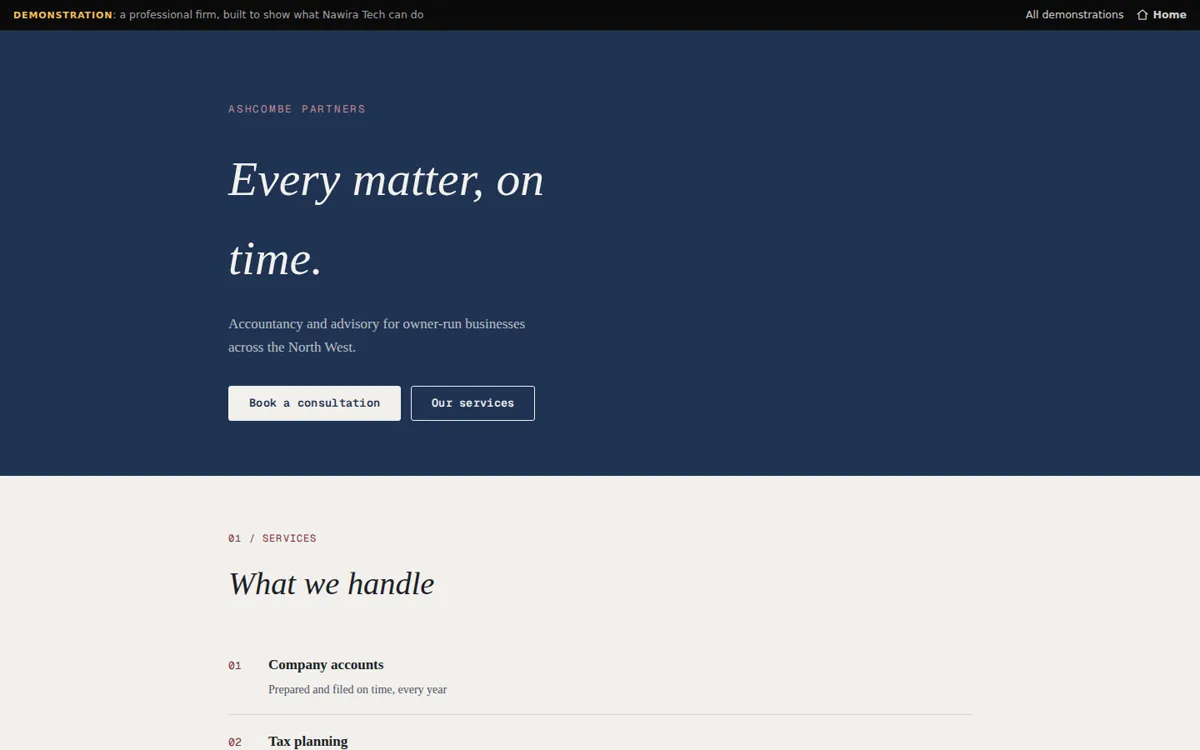 Preview of the Ashcombe Partners demonstration site