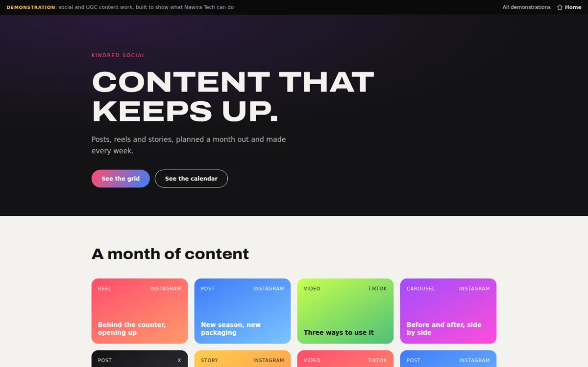Preview of the Kindred Social demonstration site